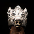 Excellent crafted Animal Ring Boar Wild Pig - antiqued Sterling Silver