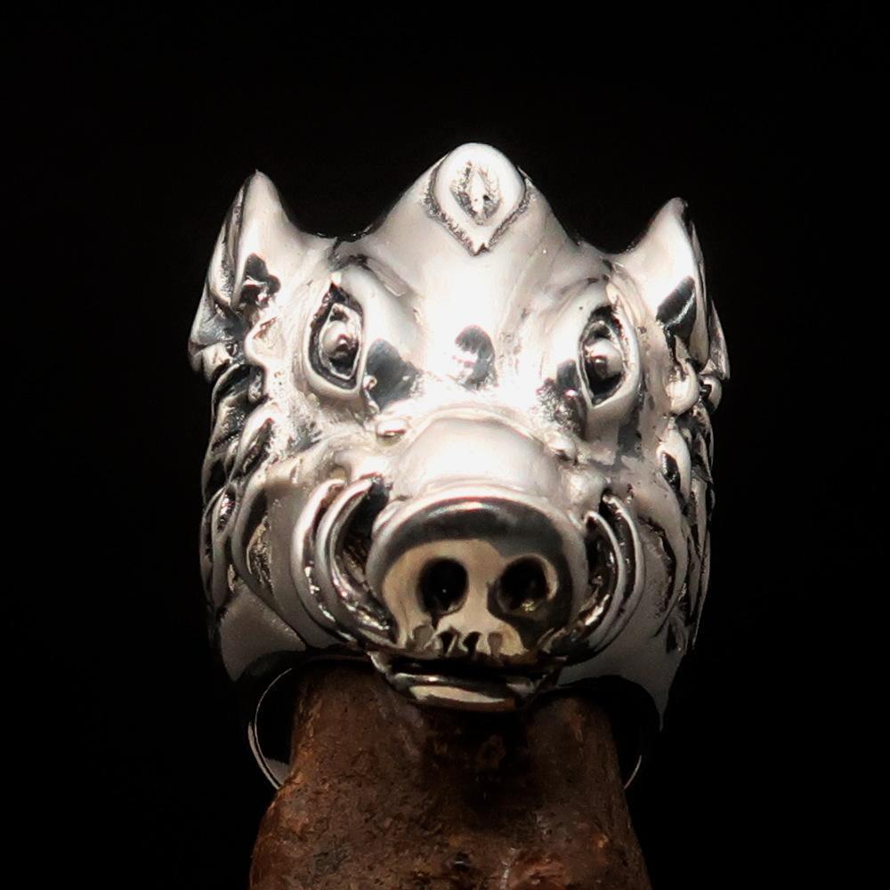 Excellent crafted Animal Ring Boar Wild Pig - antiqued Sterling Silver