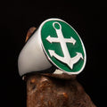 Perfectly crafted Men's Sailor Ring Big Anchor green - Sterling Silver