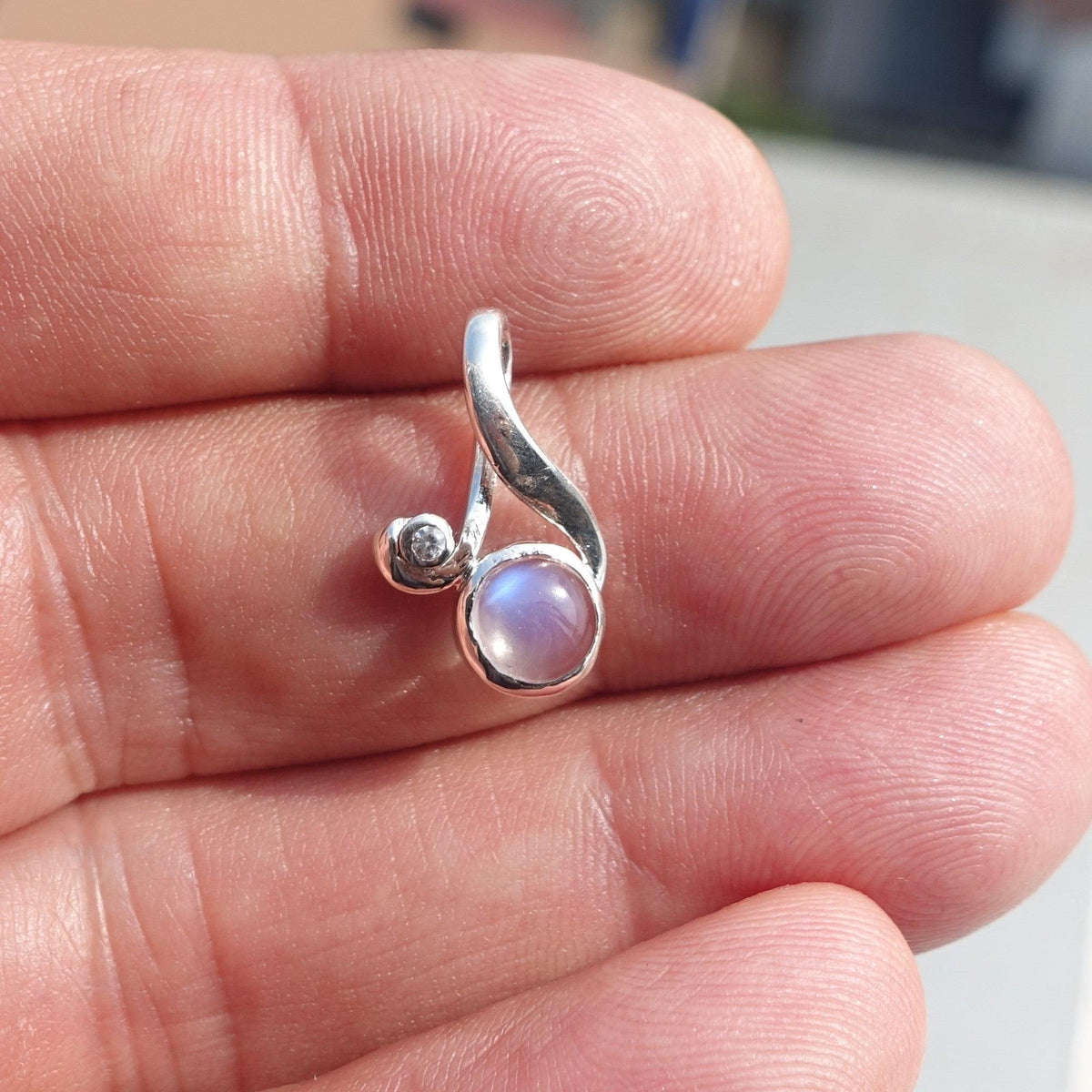 Moonstone Pendant, Moonstone Charm, Sterling Silver Pendant, Minimalist Loop Pendant, natural Ceylon Moonstone, Gift for Her