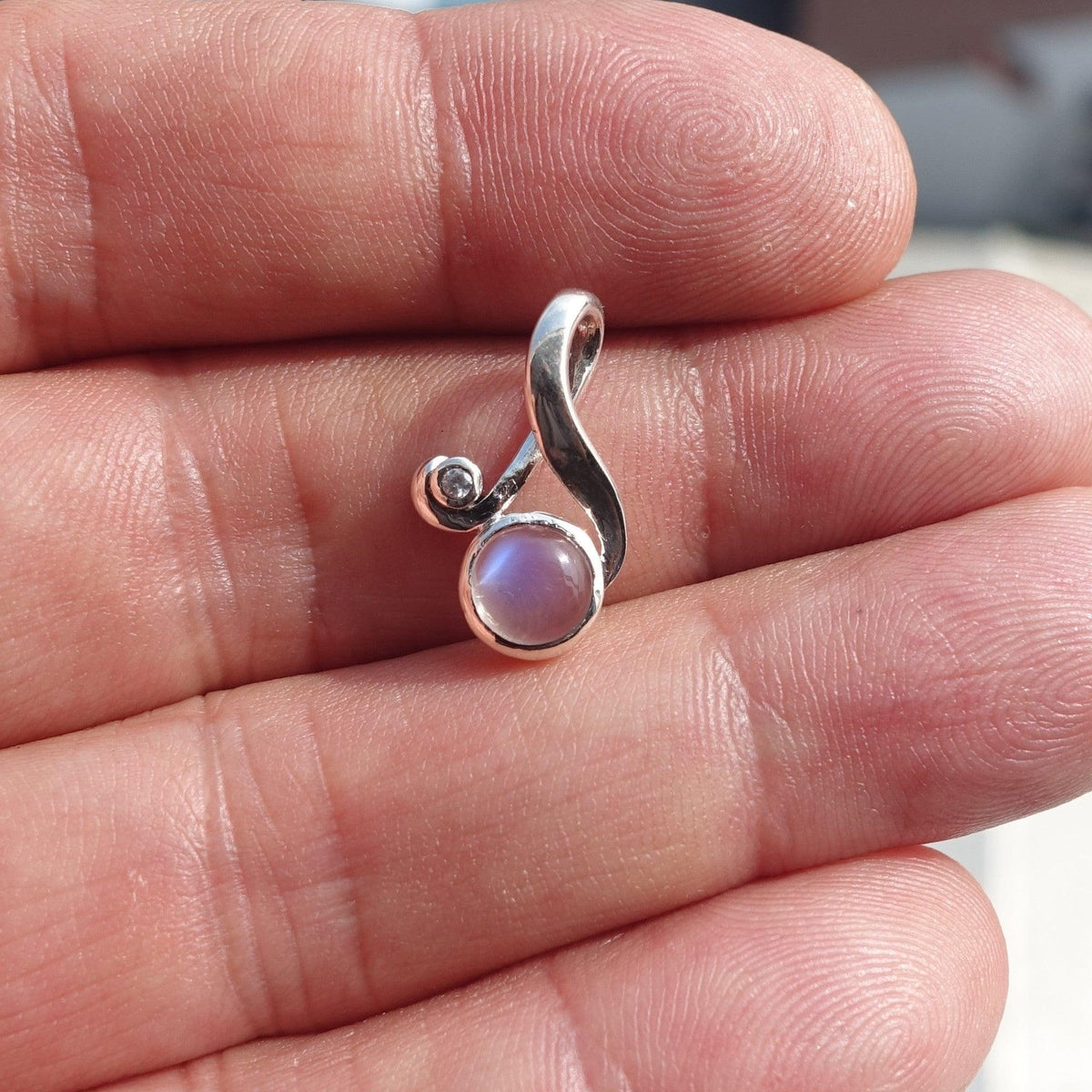 Moonstone Pendant, Moonstone Charm, Sterling Silver Pendant, Minimalist Loop Pendant, natural Ceylon Moonstone, Gift for Her